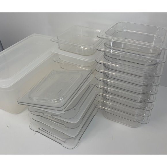 Lot of 24 Pieces 1/6 1/3 Size Pans Lids Cold Storage Food Restaurant Clear 6789